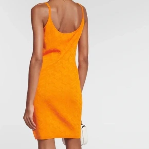 Versace- NWOT- Medusa '95 La Greca Jacquard Minidress- Acid Marigold - Picture 3 of 5